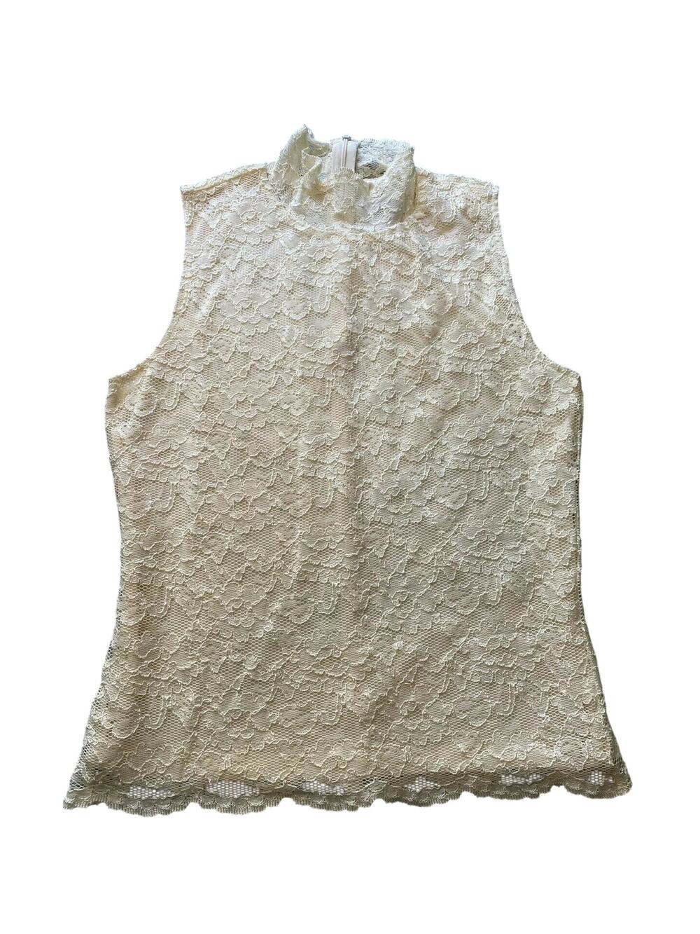 Coldwater Creek Lace Sleeveless Mock Neck Blouse Off White Cream MEDIUM